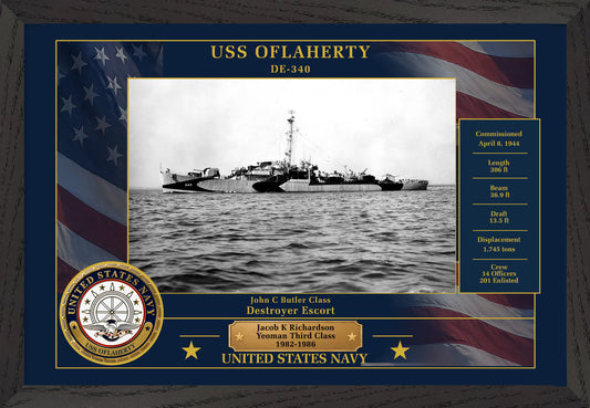 USS Oflaherty DE-340 Framed Patriotic Photo