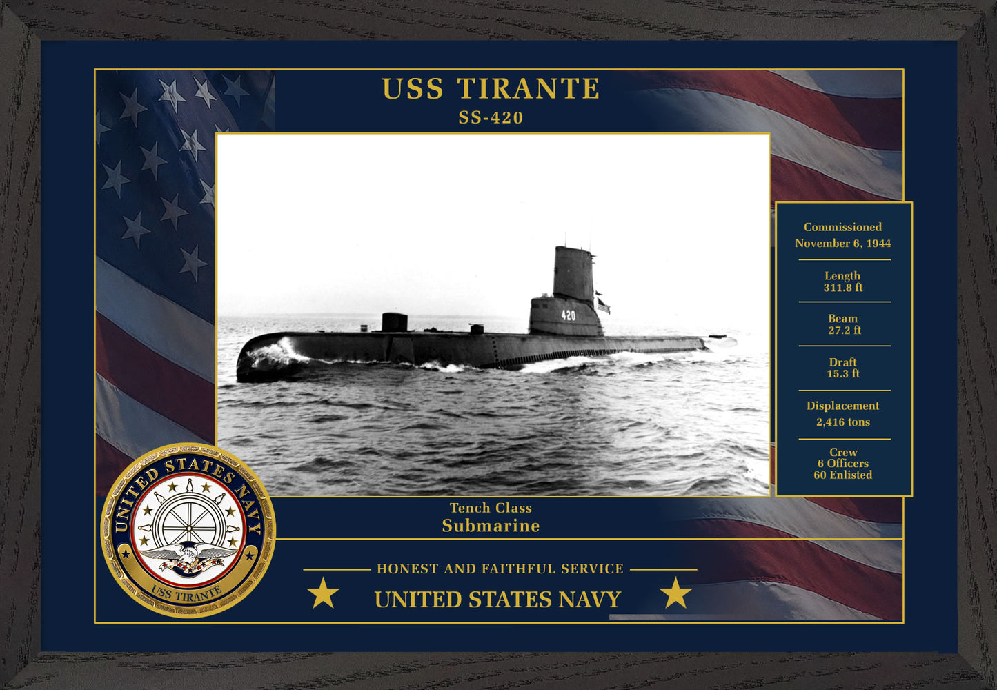 USS Tirante SS-420 Framed Patriotic Photo