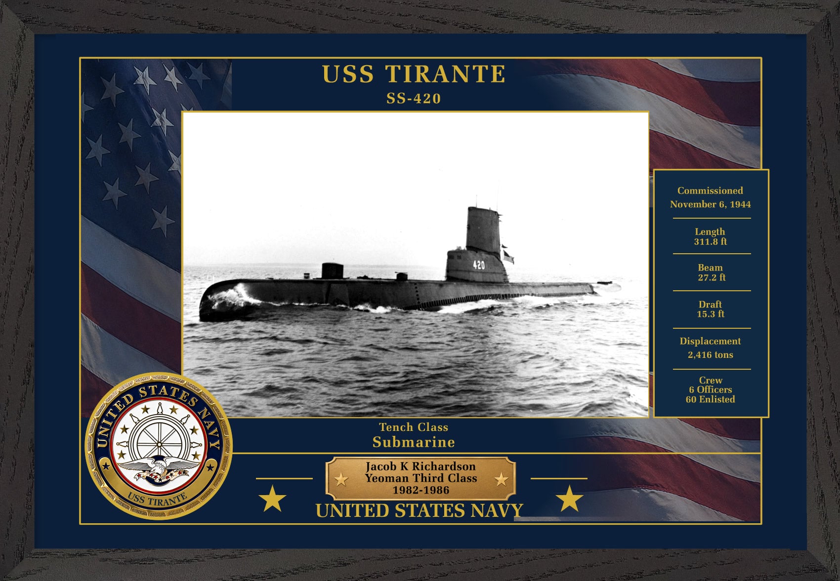 USS Tirante SS-420 Framed Patriotic Photo