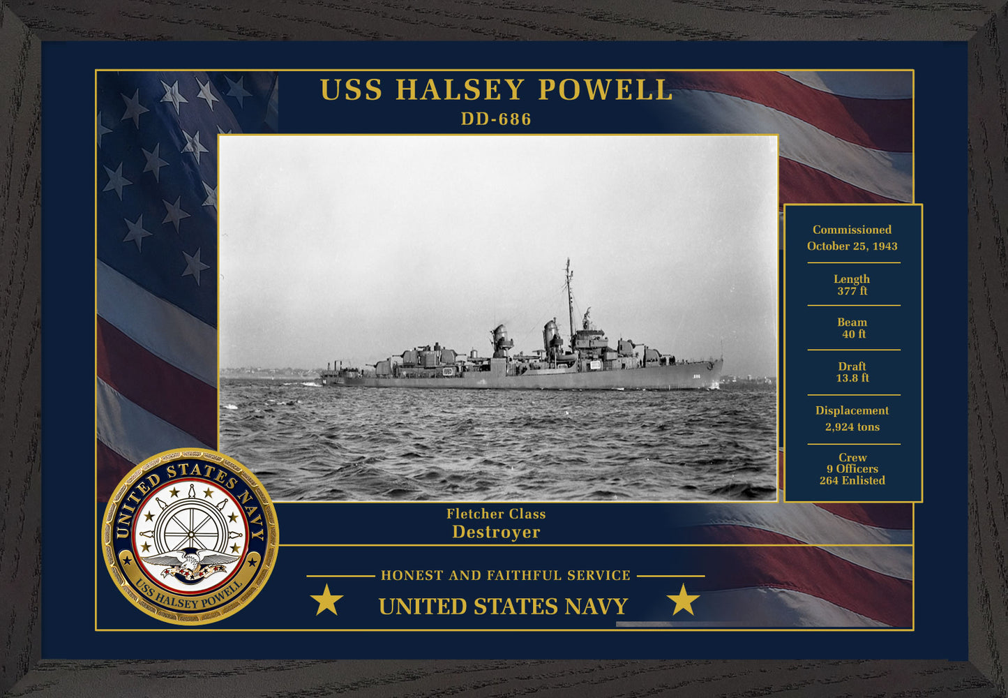 USS Halsey Powell DD-686 Framed Patriotic Photo