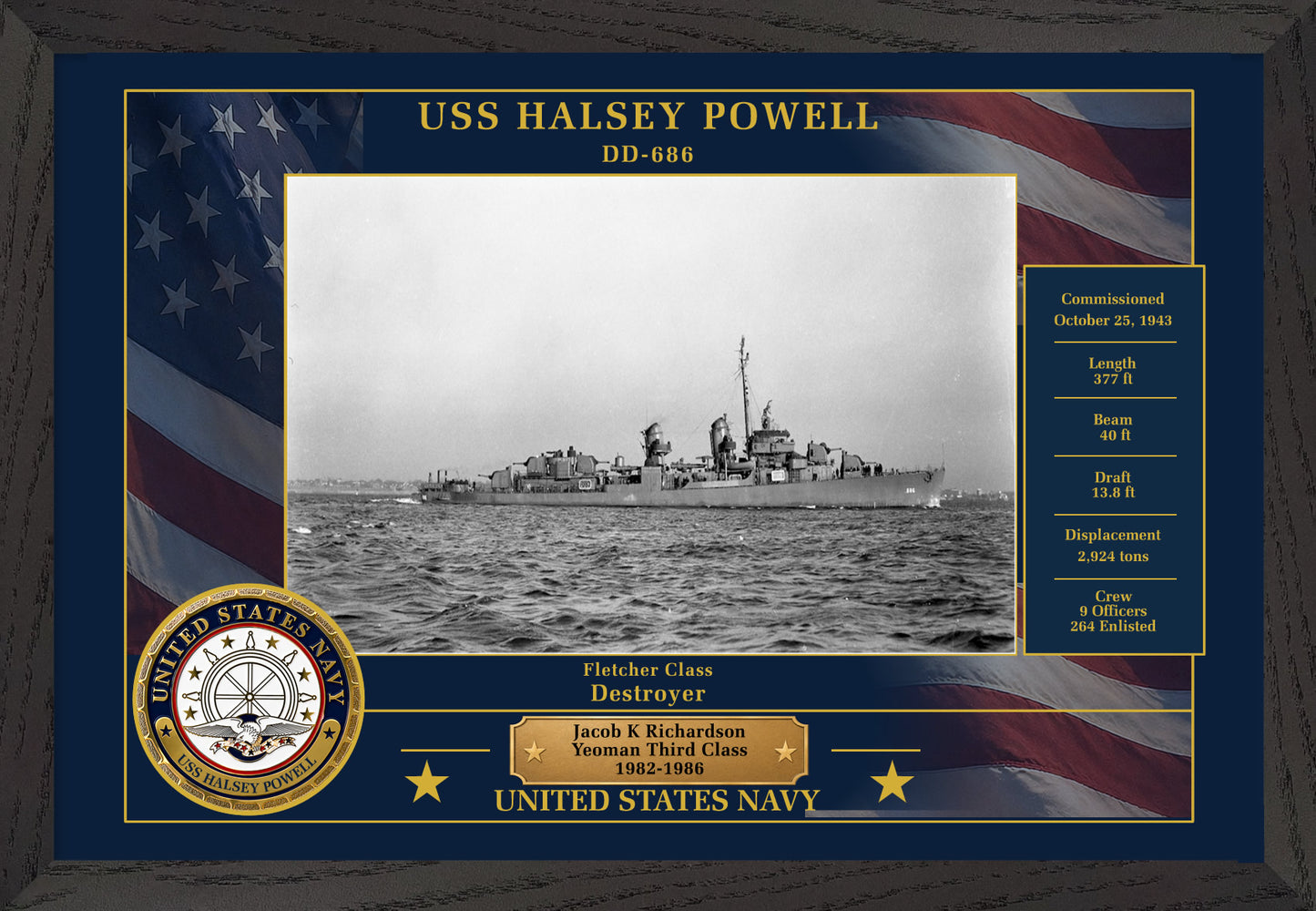 USS Halsey Powell DD-686 Framed Patriotic Photo