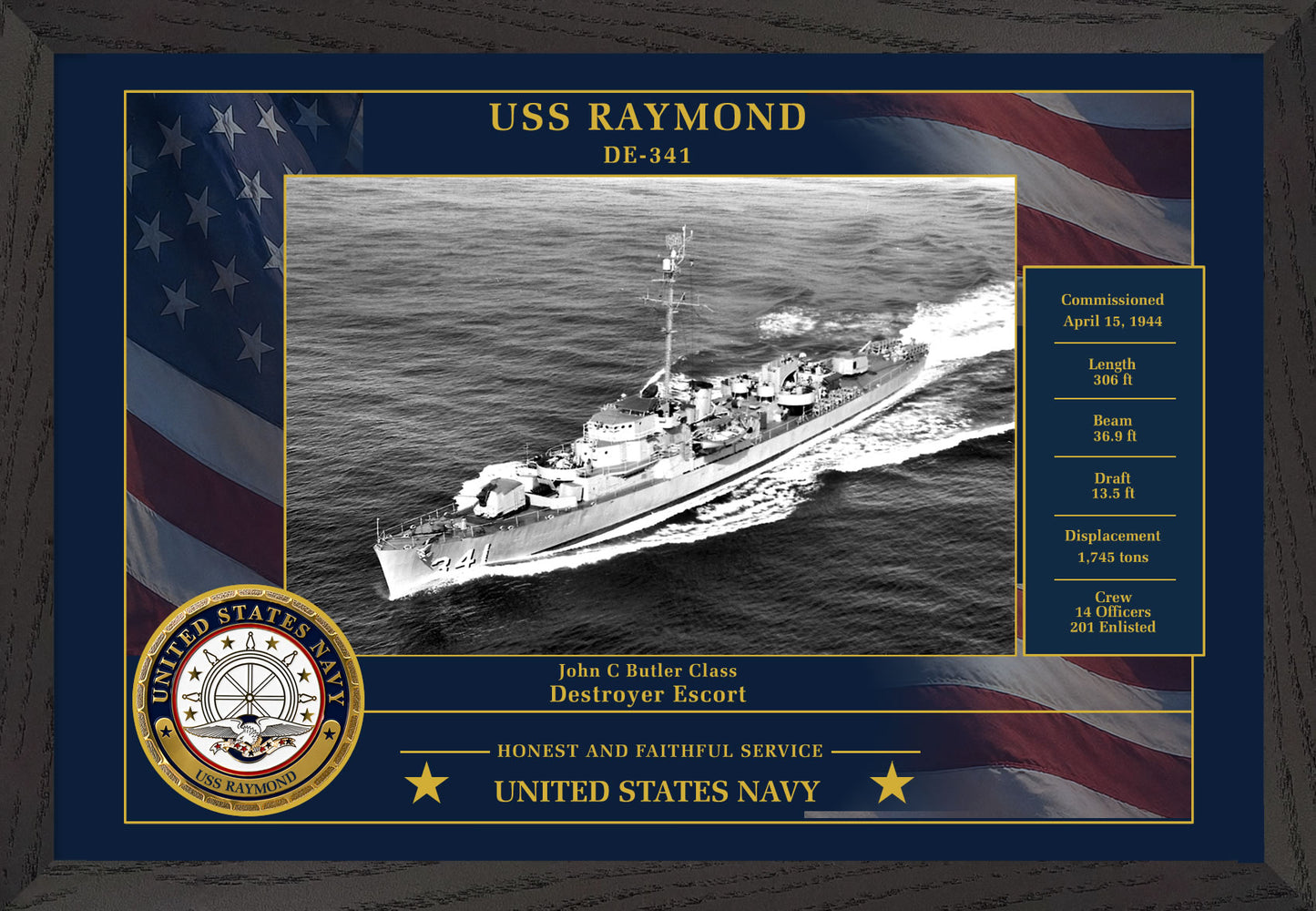USS Raymond DE-341 Framed Patriotic Photo