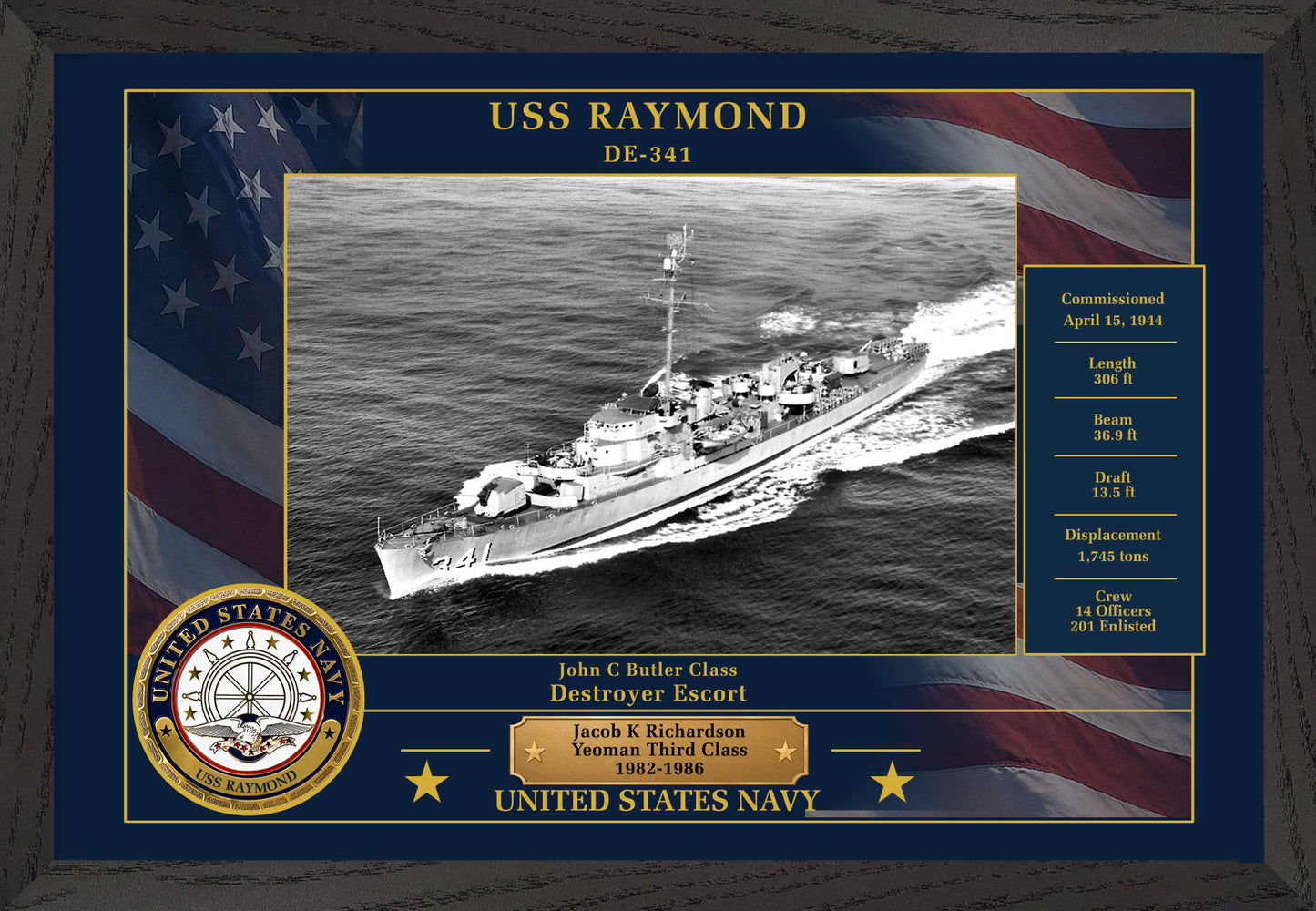 USS Raymond DE-341 Framed Patriotic Photo
