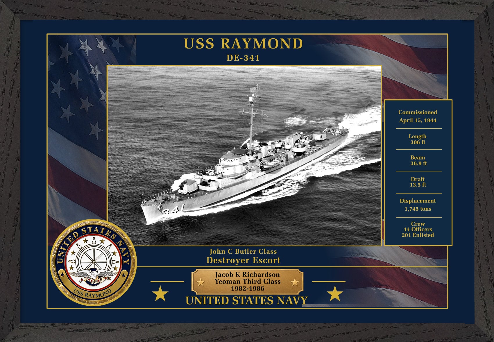 USS Raymond DE-341 Framed Patriotic Photo