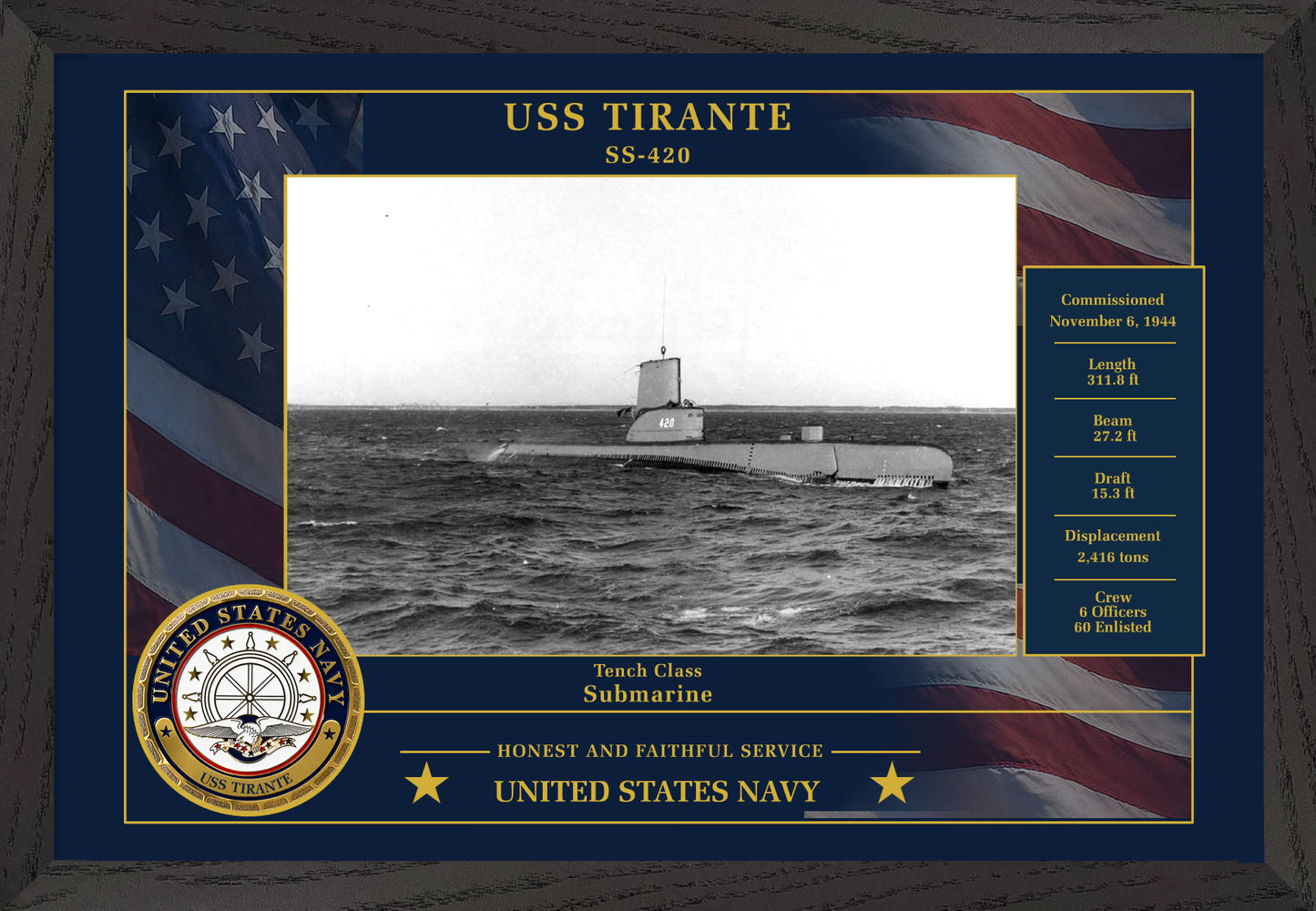 USS Tirante SS-420 Framed Patriotic Photo