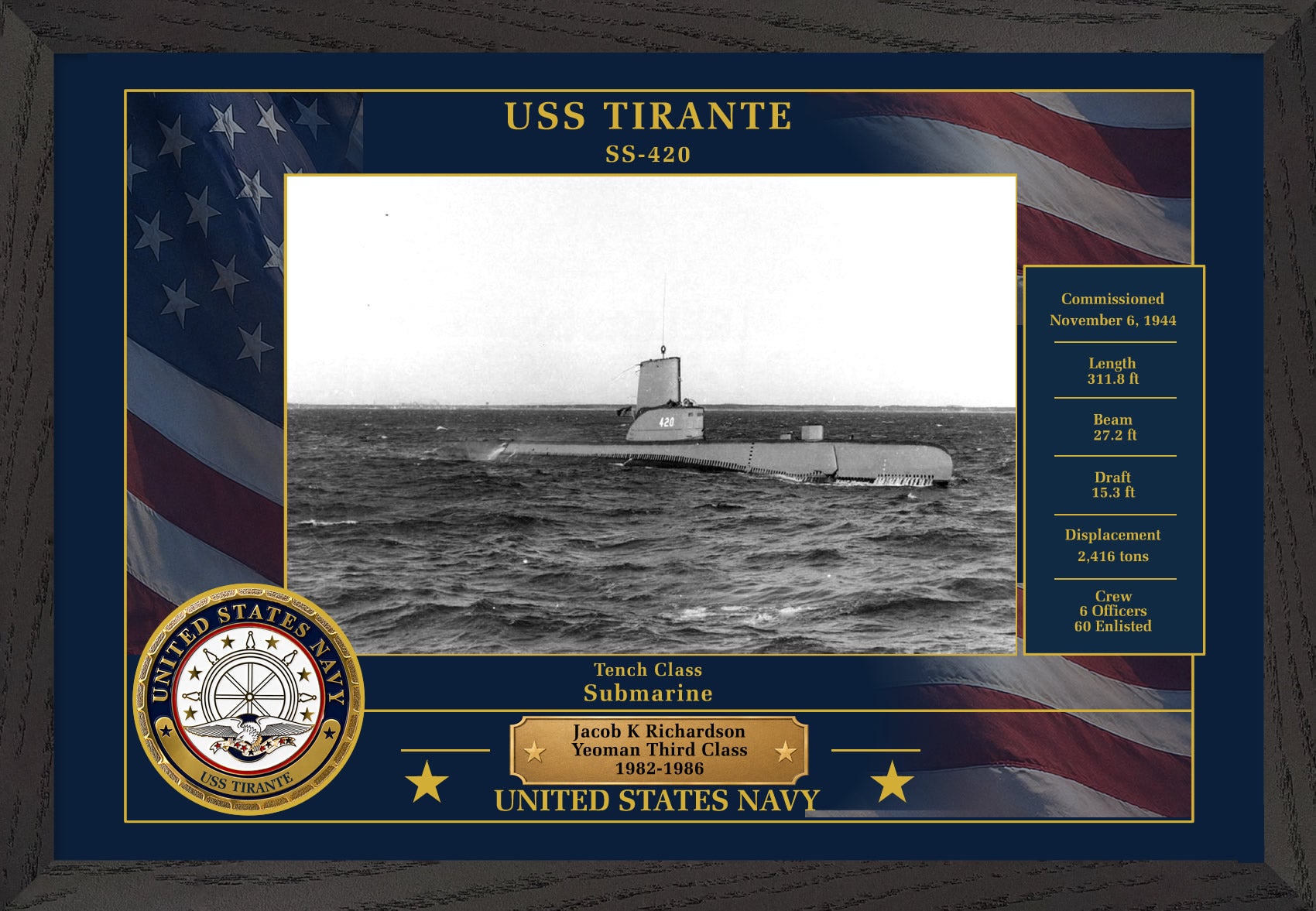 USS Tirante SS-420 Framed Patriotic Photo