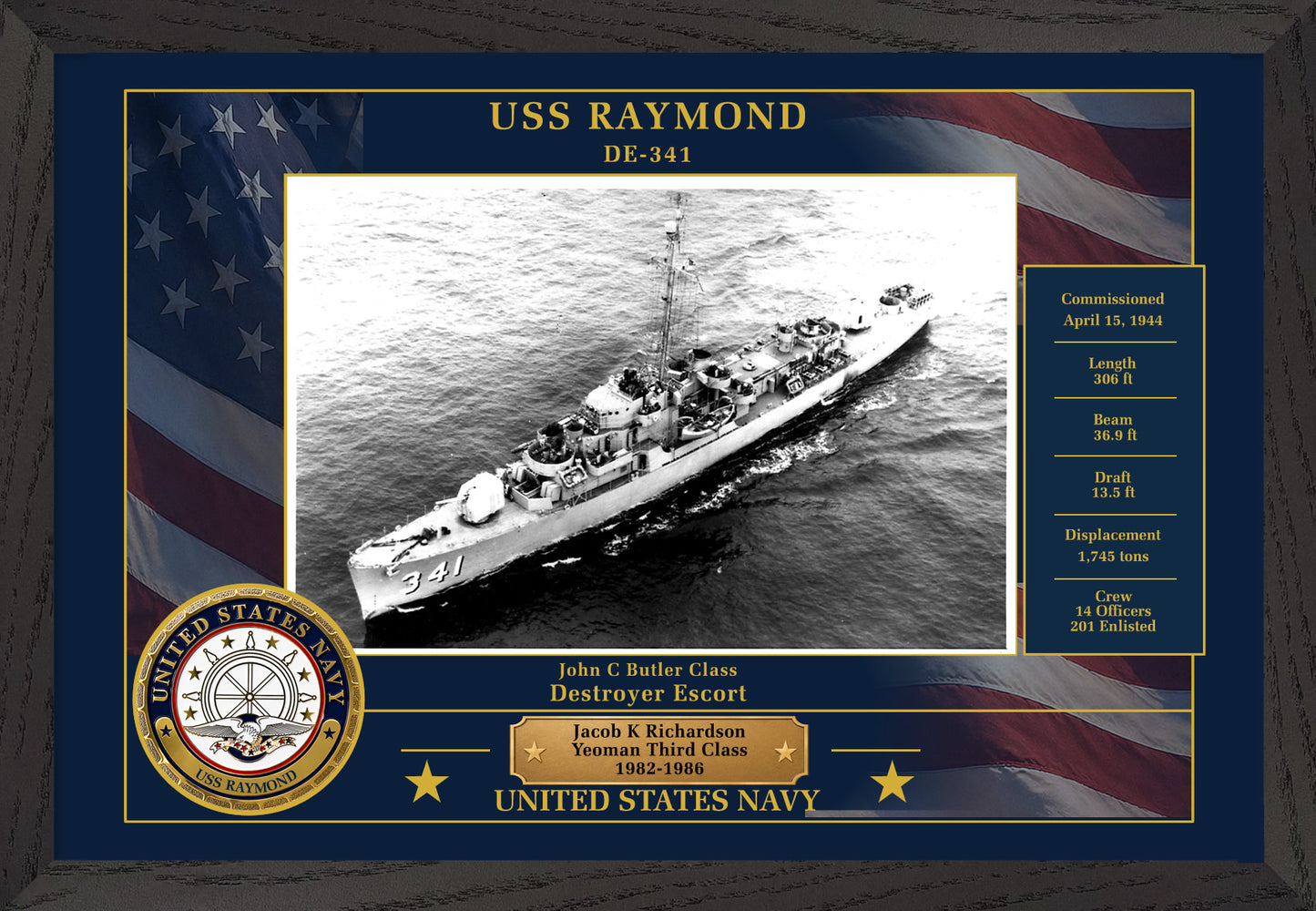 USS Raymond DE-341 Framed Patriotic Photo