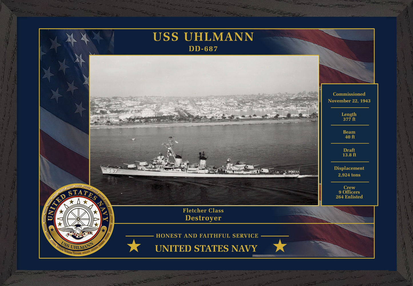 USS Uhlmann DD-687 Framed Patriotic Photo