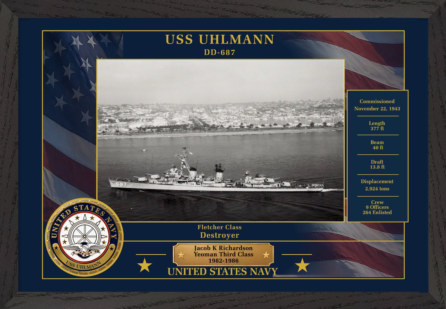 USS Uhlmann DD-687 Framed Patriotic Photo