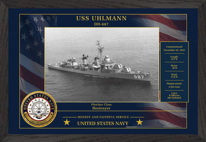 USS Uhlmann DD-687 Framed Patriotic Photo