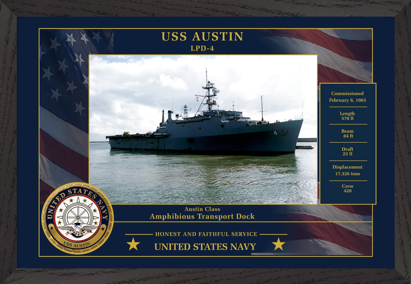 USS Austin LPD-4 Framed Patriotic Photo