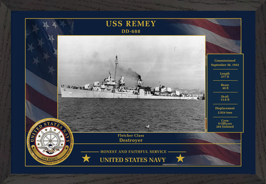 USS Remey DD-688 Framed Patriotic Photo