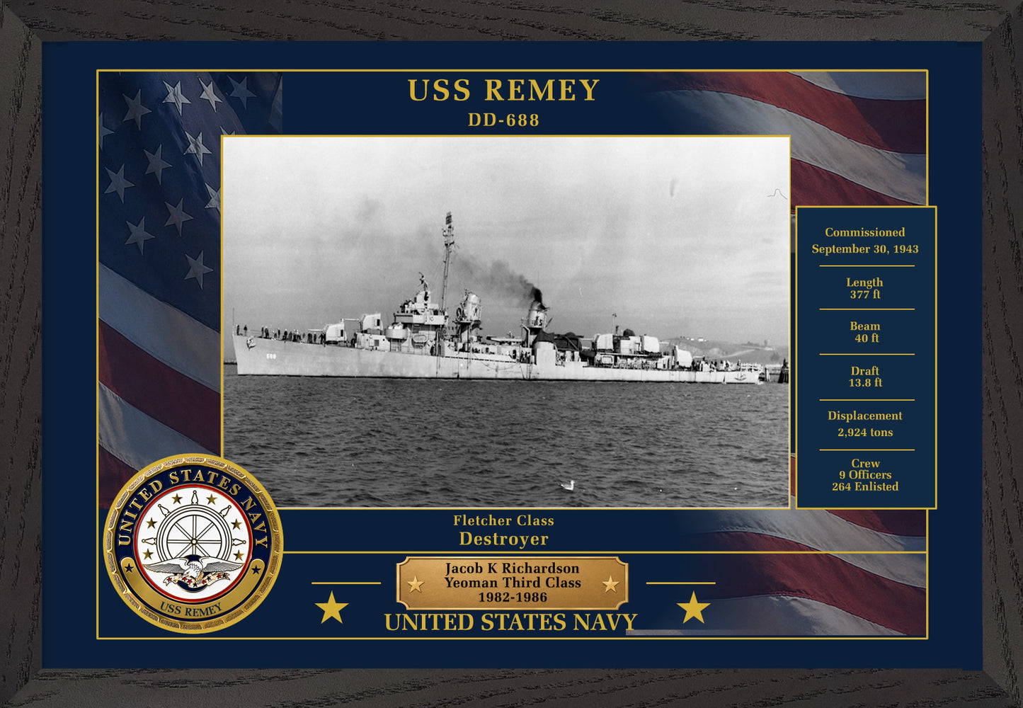 USS Remey DD-688 Framed Patriotic Photo