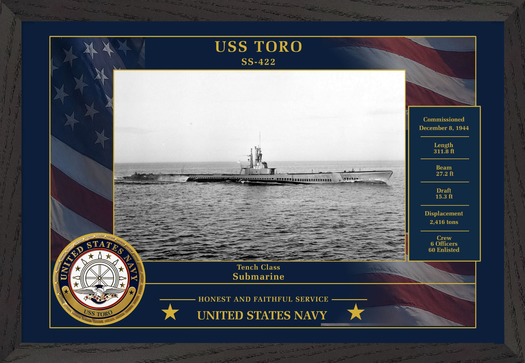 USS Toro SS-422 Framed Patriotic Photo