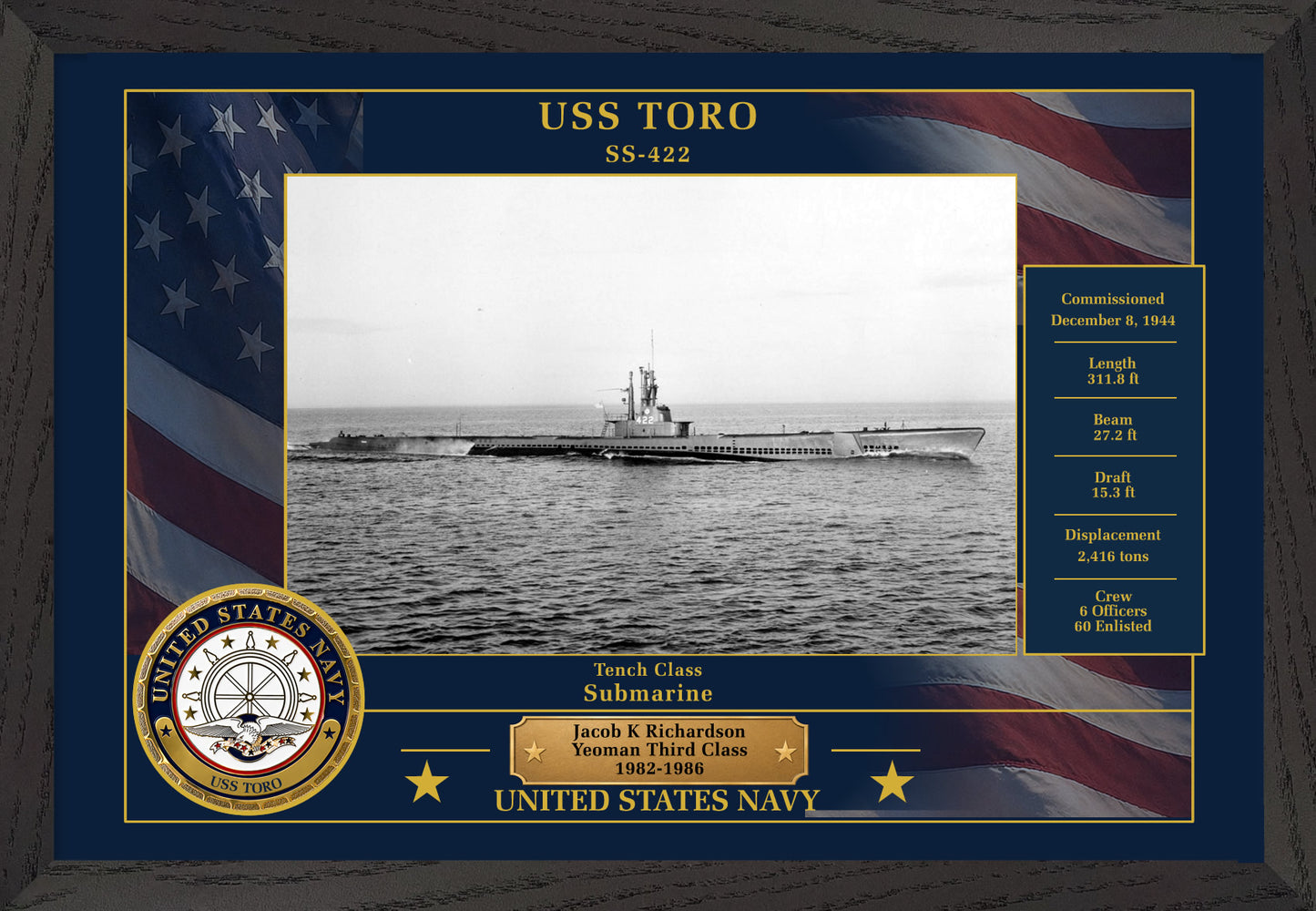 USS Toro SS-422 Framed Patriotic Photo