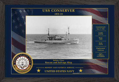 USS Conserver ARS-39 Framed Patriotic Photo