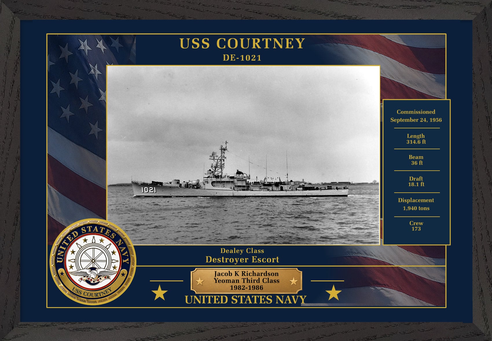 USS Courtney DE-1021 Framed Patriotic Photo