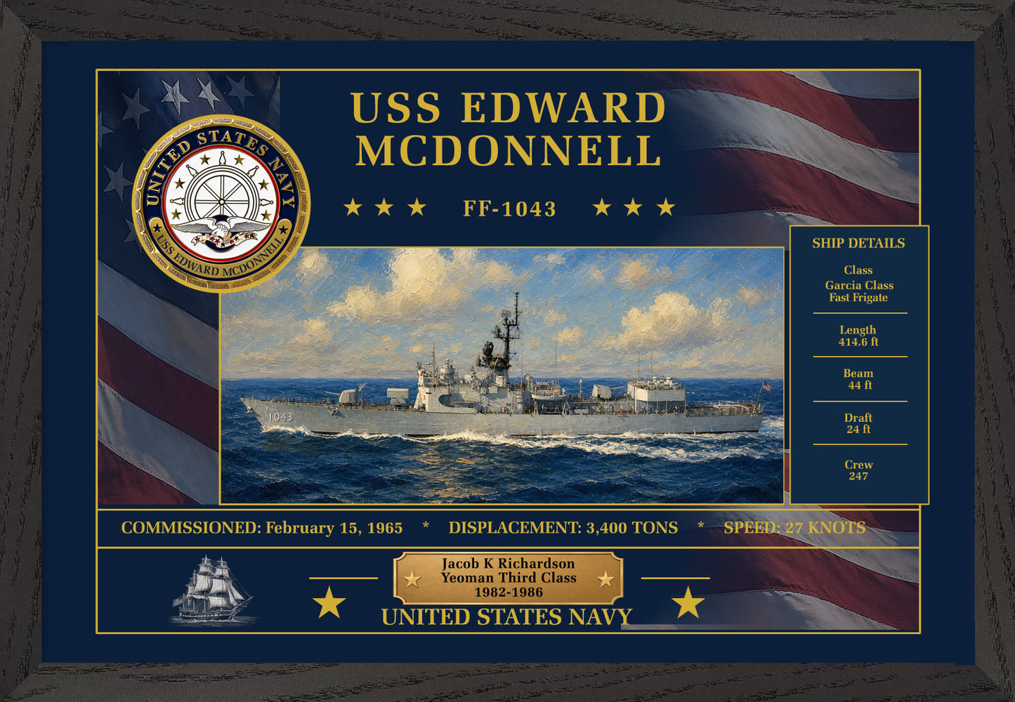 USS Edward Mcdonnell FF-1043 Framed Patriotic Art