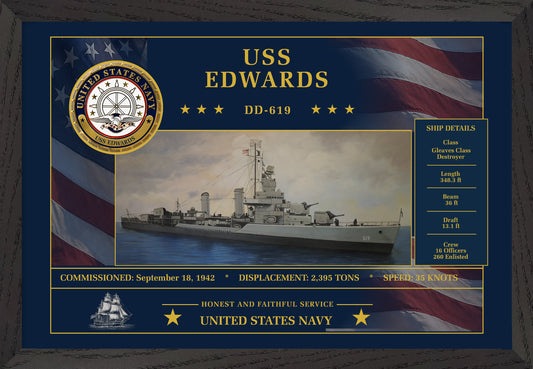 USS Edwards DD-619 Framed Patriotic Art