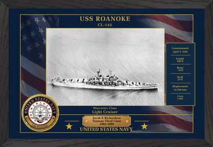 USS Roanoke CL-145 Framed Patriotic Photo
