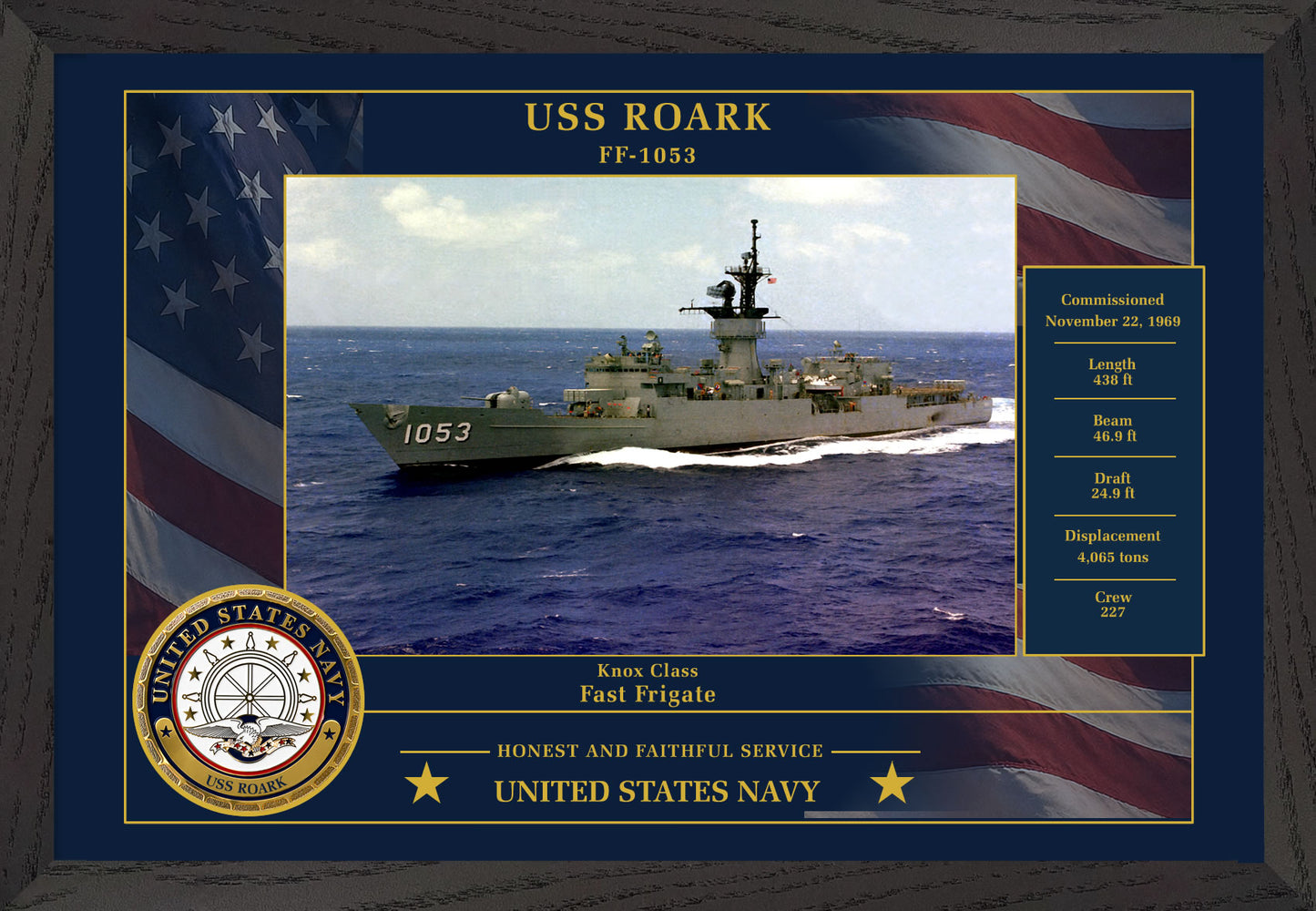 USS Roark FF-1053 Framed Patriotic Photo