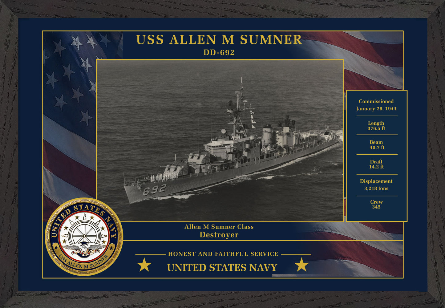 USS Allen M Sumner DD-692 Framed Patriotic Photo