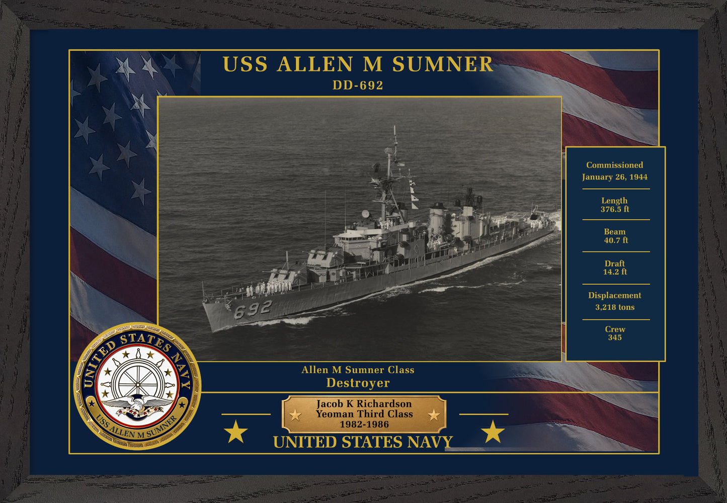 USS Allen M Sumner DD-692 Framed Patriotic Photo