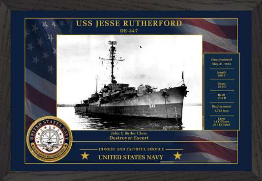 USS Jesse Rutherford DE-347 Framed Patriotic Photo