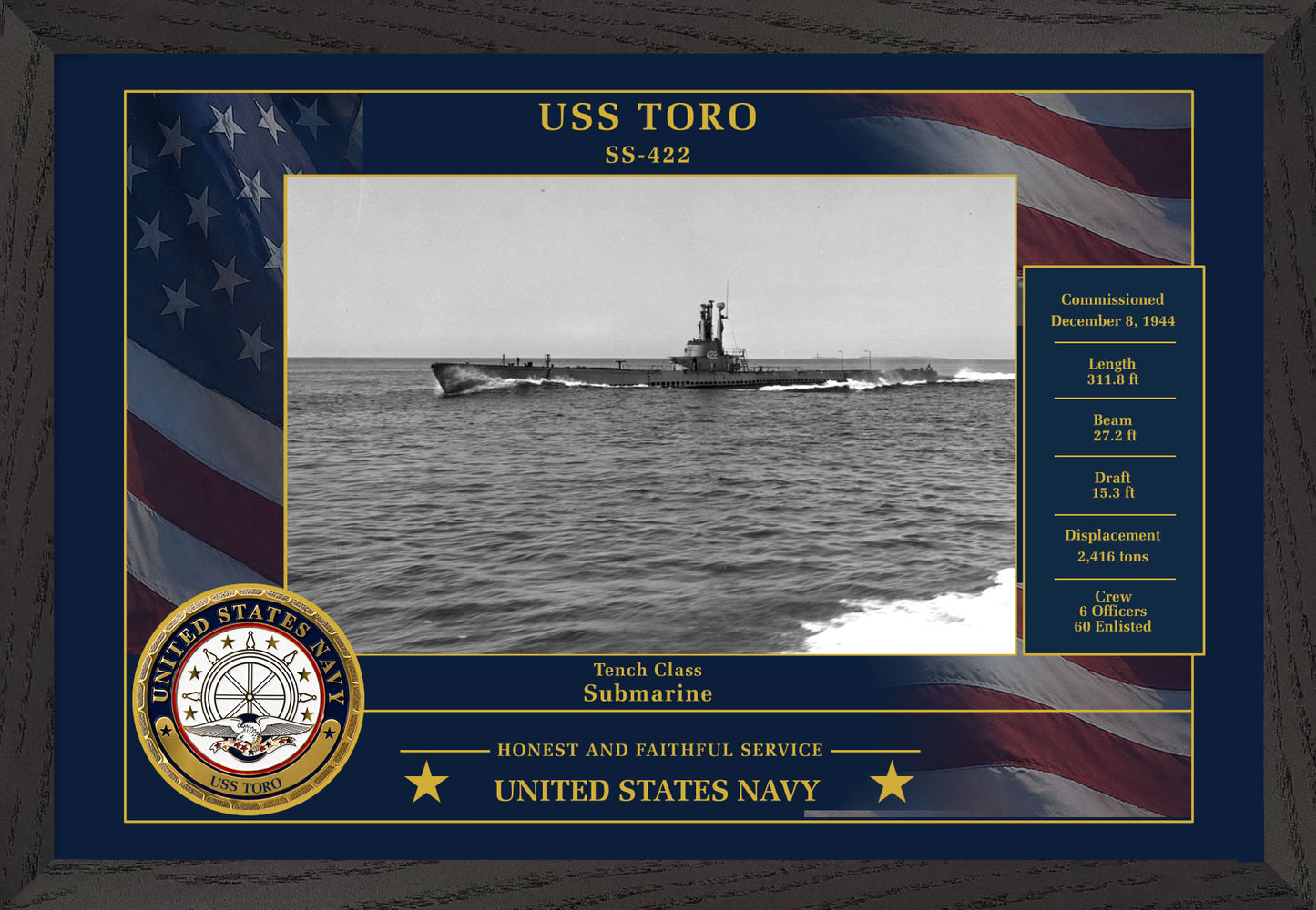 USS Toro SS-422 Framed Patriotic Photo