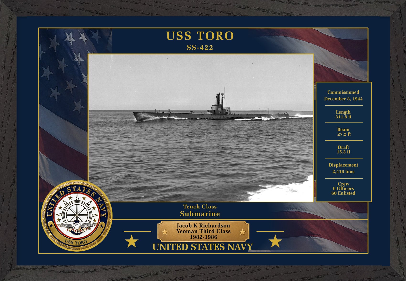 USS Toro SS-422 Framed Patriotic Photo