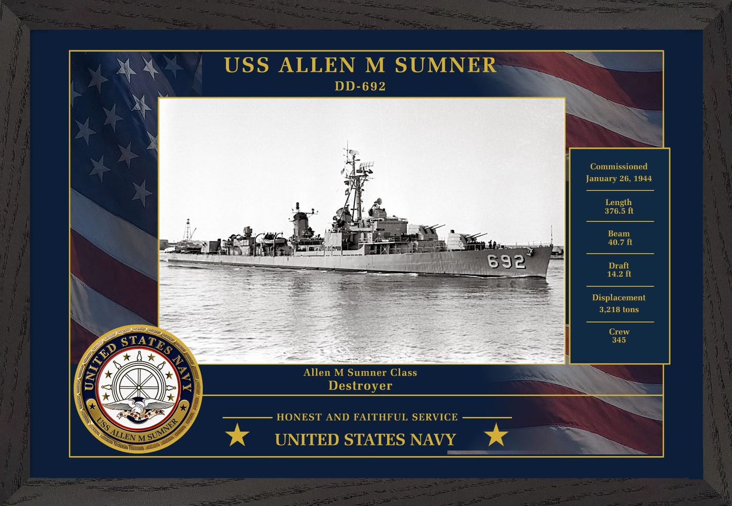 USS Allen M Sumner DD-692 Framed Patriotic Photo