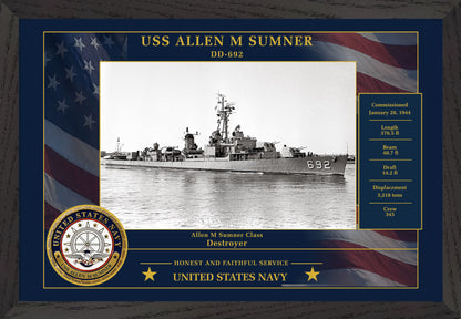 USS Allen M Sumner DD-692 Framed Patriotic Photo