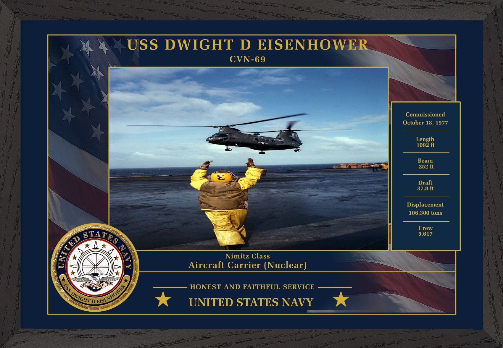 USS Dwight D Eisenhower CVN-69 Framed Patriotic Photo