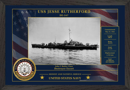 USS Jesse Rutherford DE-347 Framed Patriotic Photo