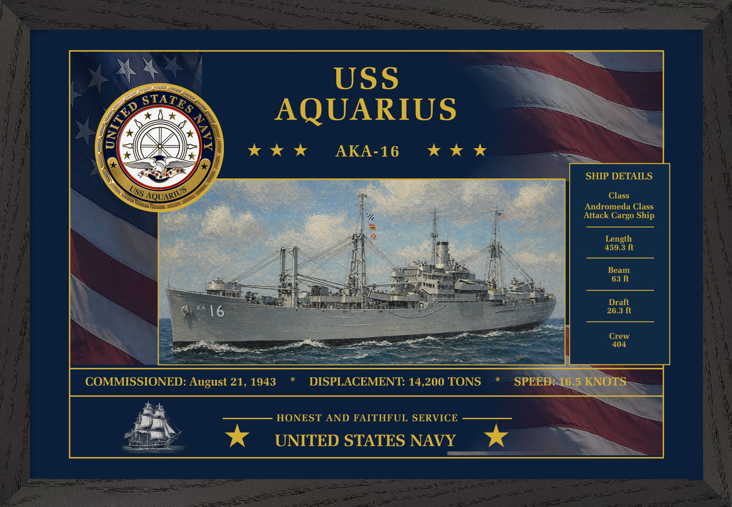 USS Aquarius AKA-16 Framed Patriotic Art