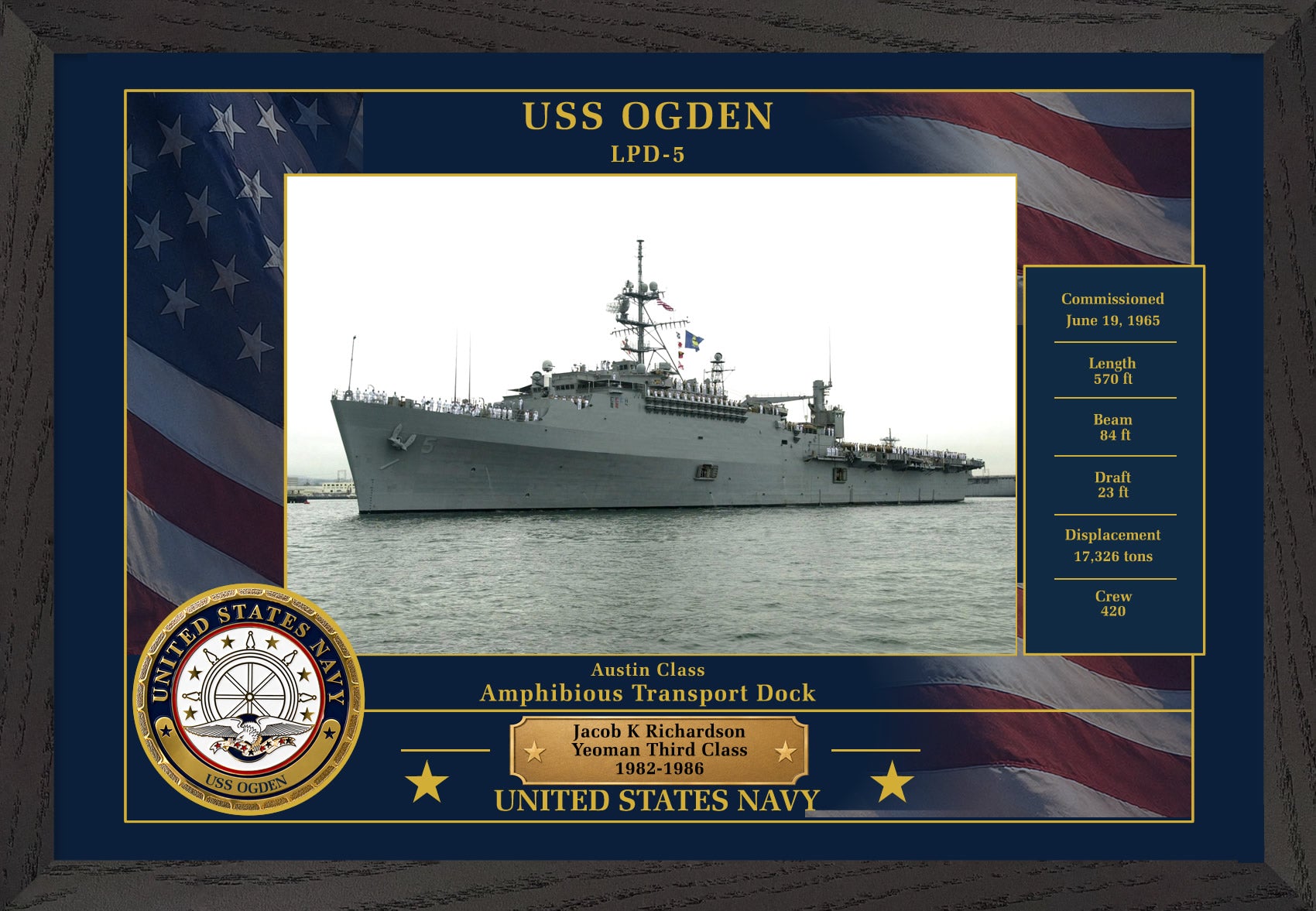 USS Ogden LPD-5 Framed Patriotic Photo