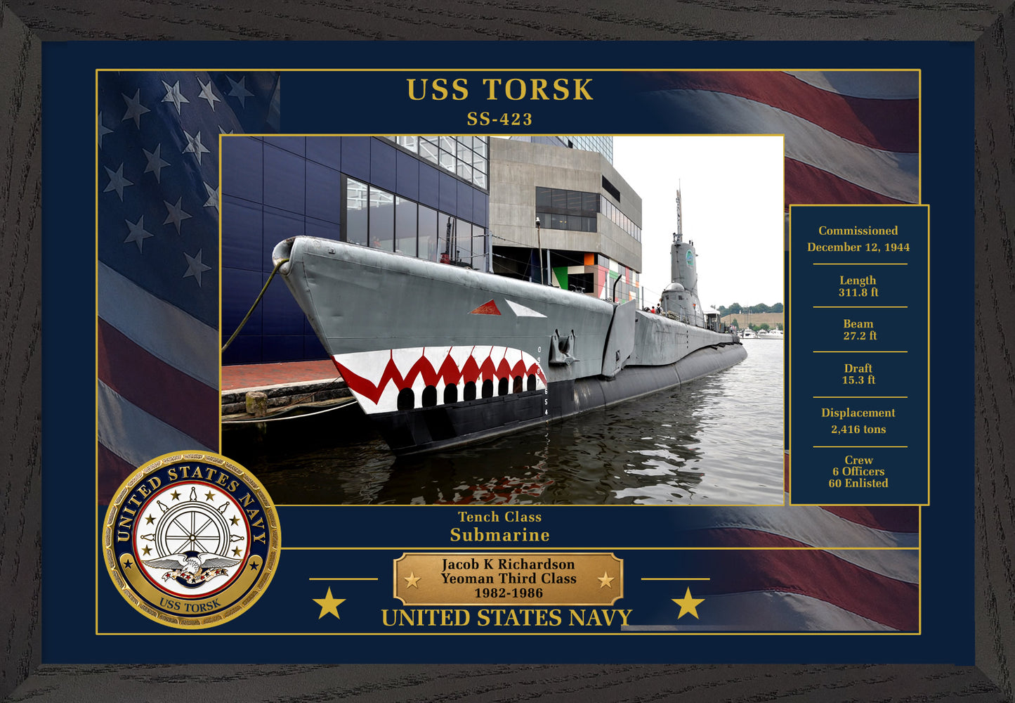 USS Torsk SS-423 Framed Patriotic Photo