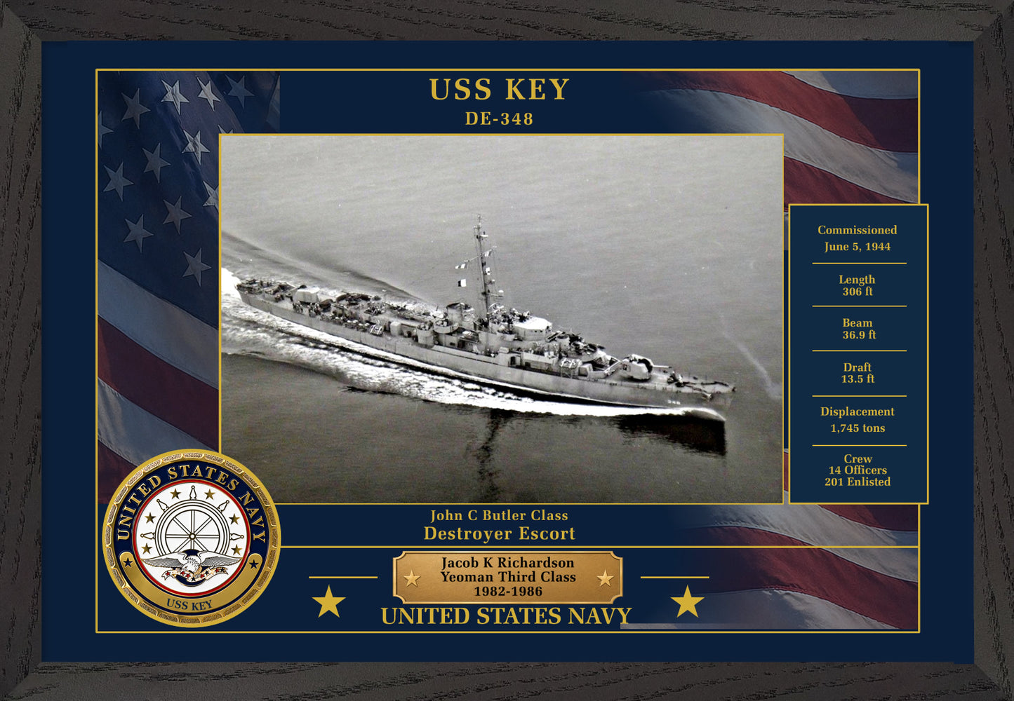 USS Key DE-348 Framed Patriotic Photo