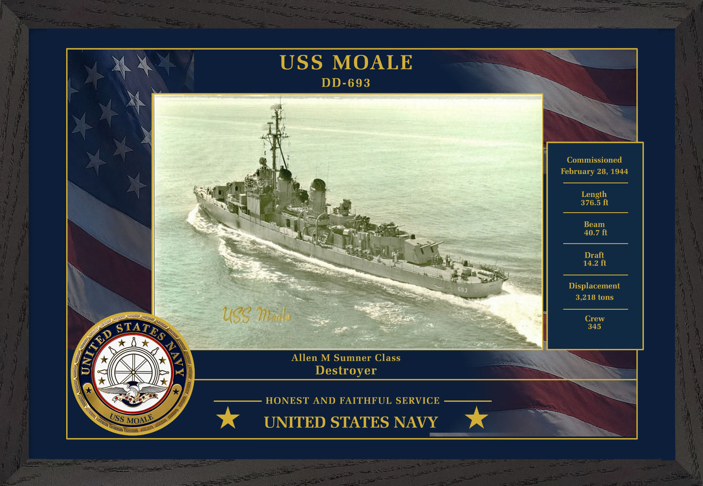 USS Moale DD-693 Framed Patriotic Photo