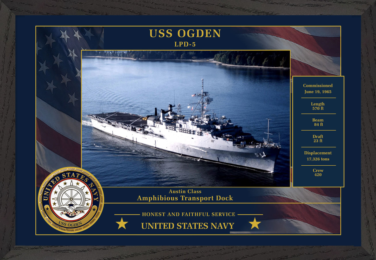 USS Ogden LPD-5 Framed Patriotic Photo
