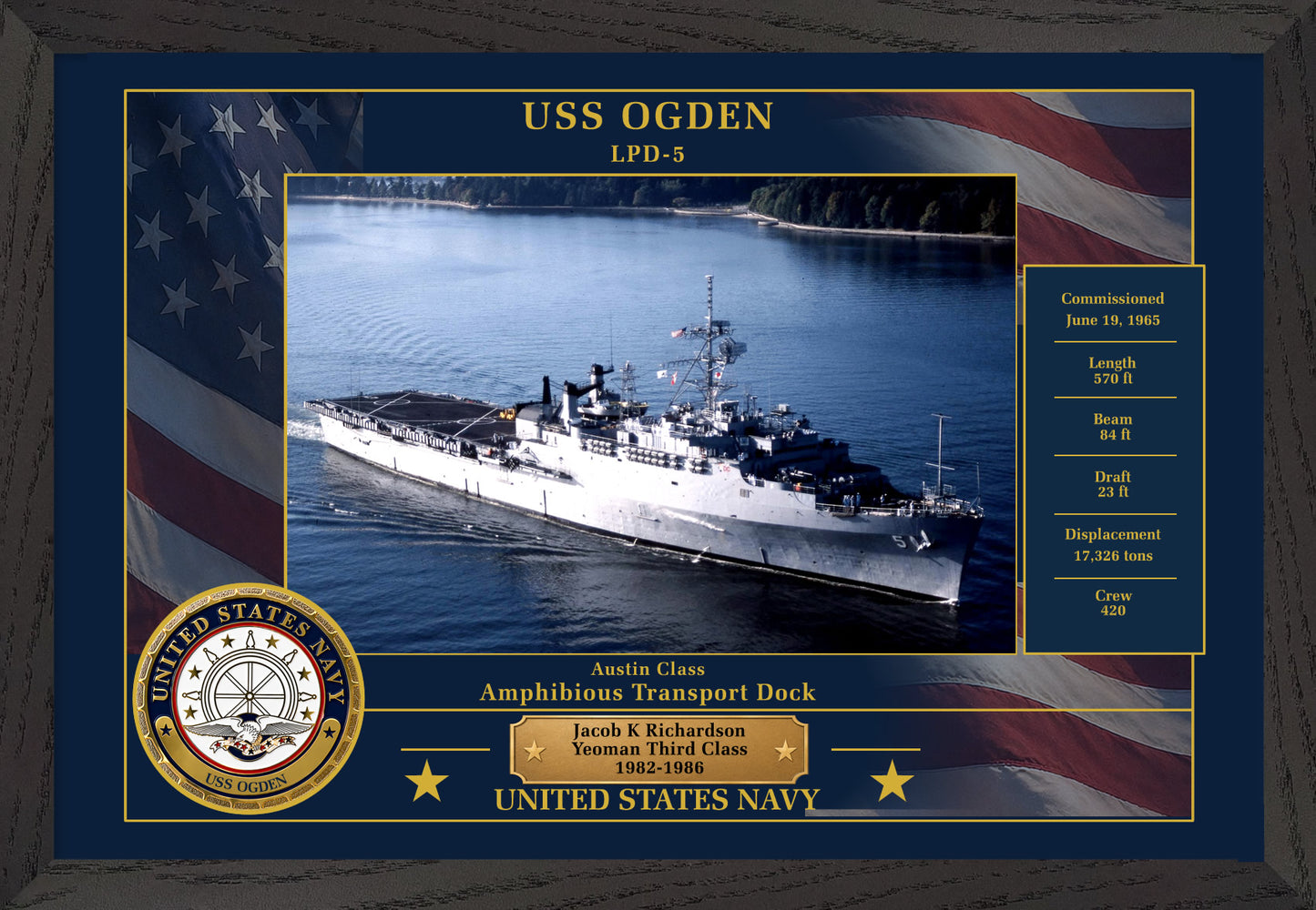 USS Ogden LPD-5 Framed Patriotic Photo