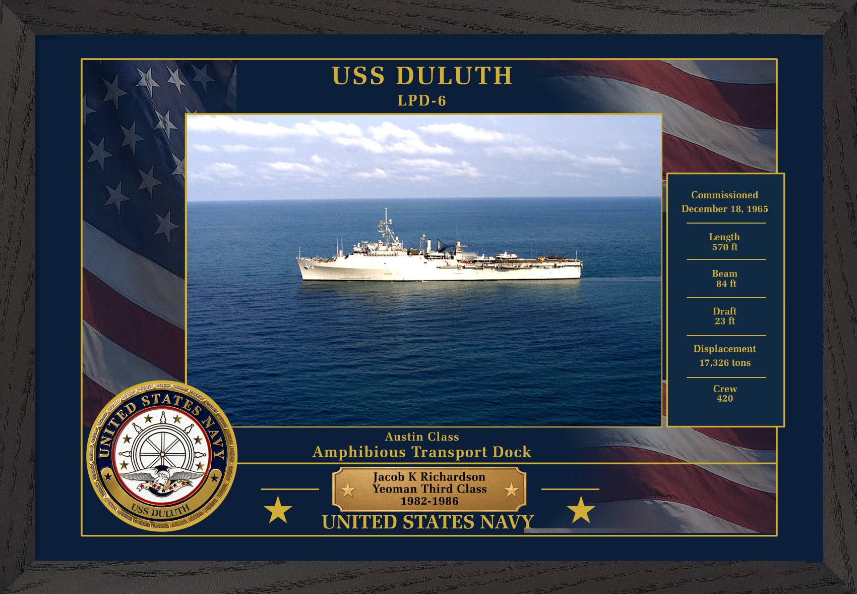 USS Duluth LPD-6 Framed Patriotic Photo