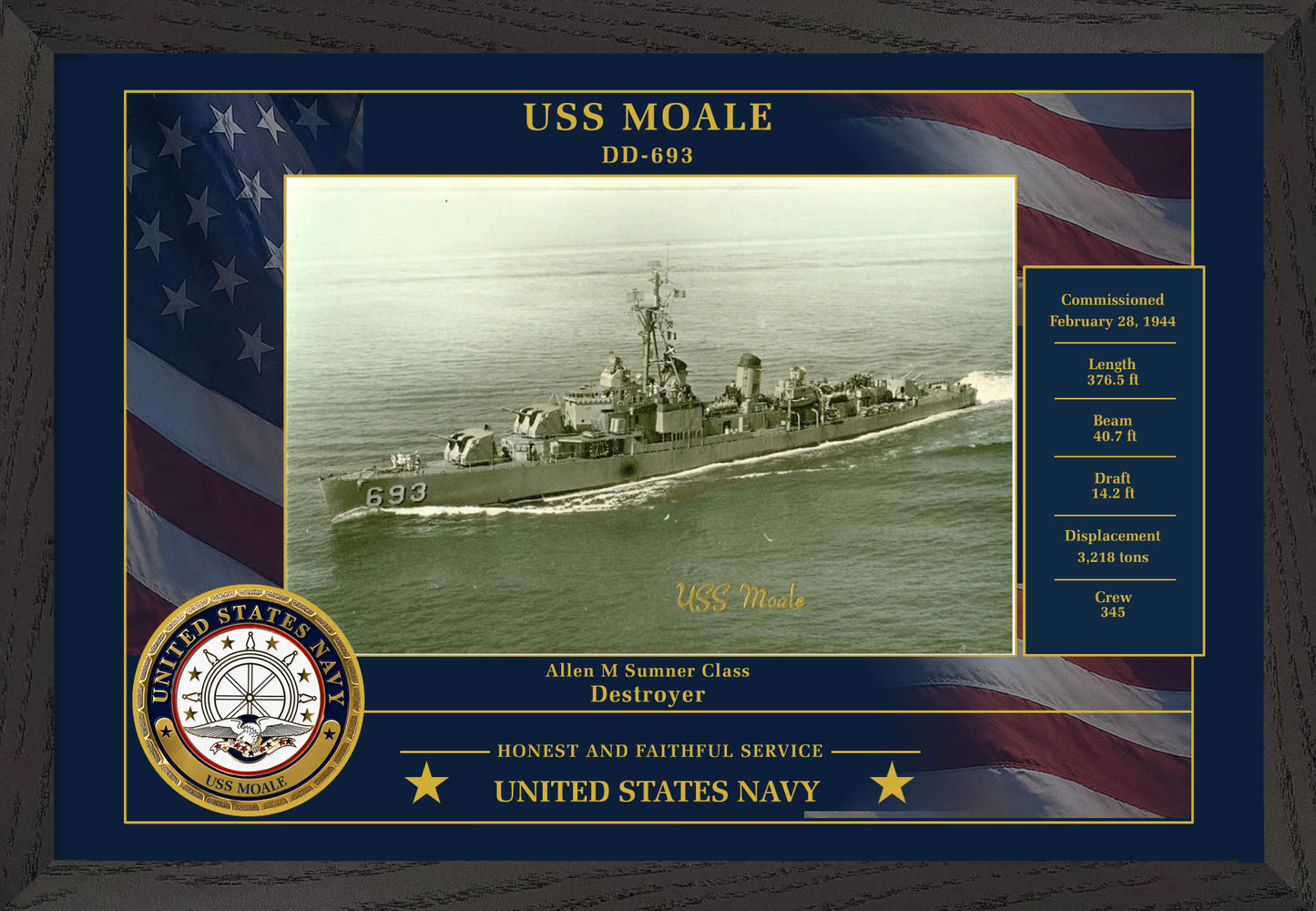 USS Moale DD-693 Framed Patriotic Photo