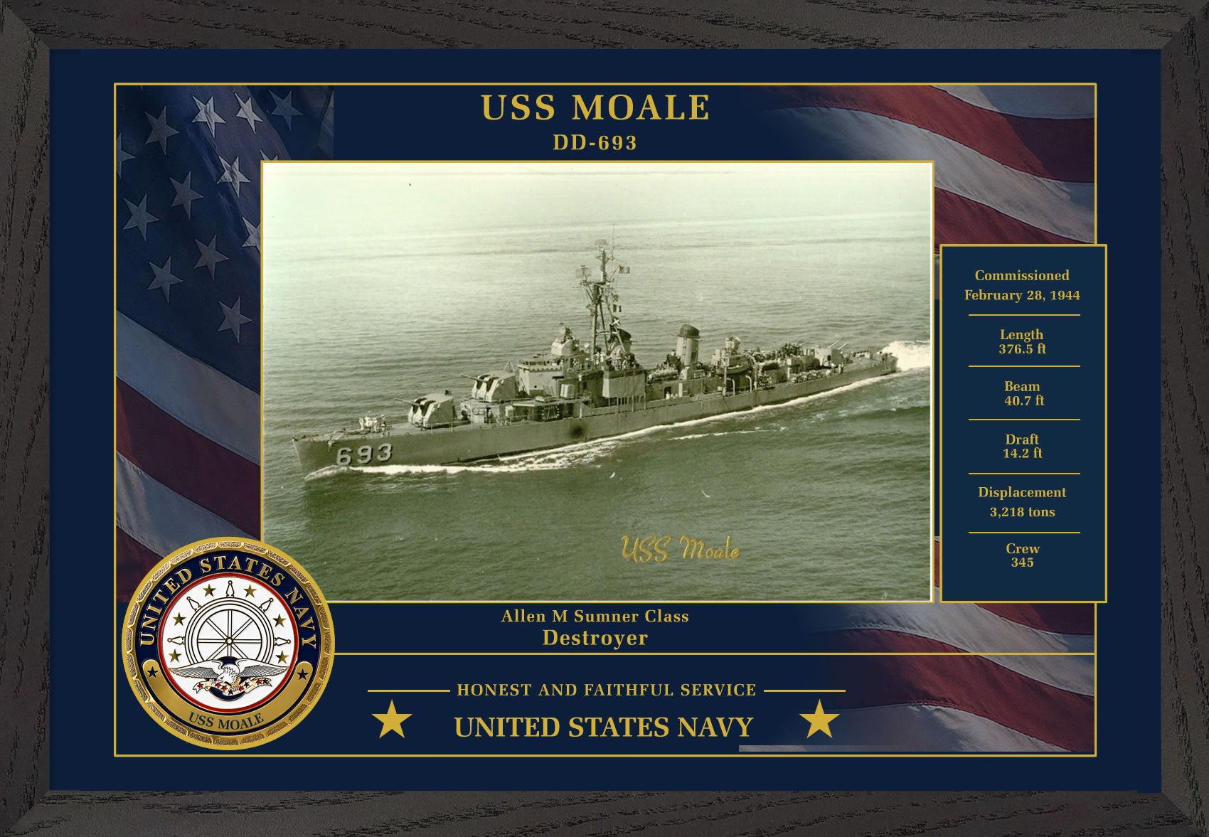 USS Moale DD-693 Framed Patriotic Photo
