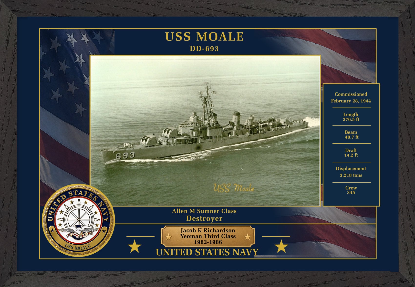 USS Moale DD-693 Framed Patriotic Photo