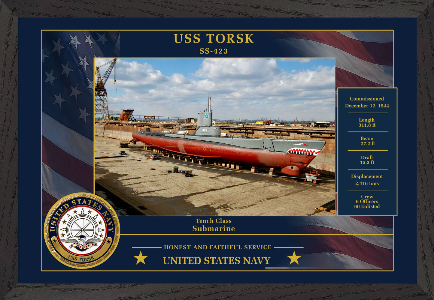 USS Torsk SS-423 Framed Patriotic Photo