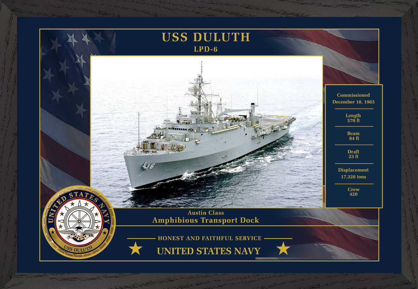 USS Duluth LPD-6 Framed Patriotic Photo