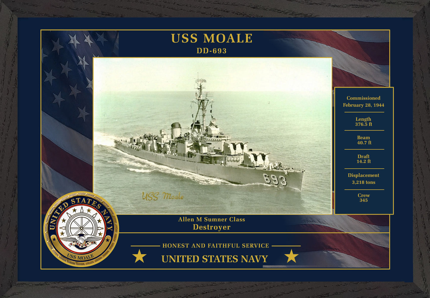 USS Moale DD-693 Framed Patriotic Photo