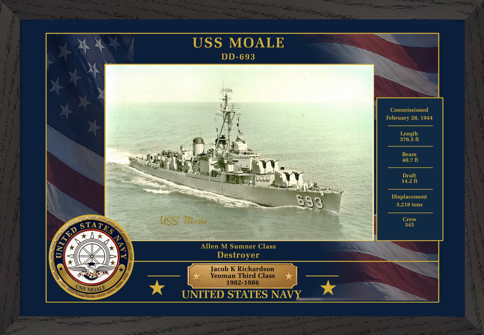 USS Moale DD-693 Framed Patriotic Photo
