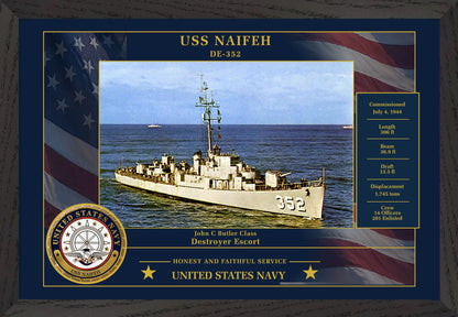 USS Naifeh DE-352 Framed Patriotic Photo